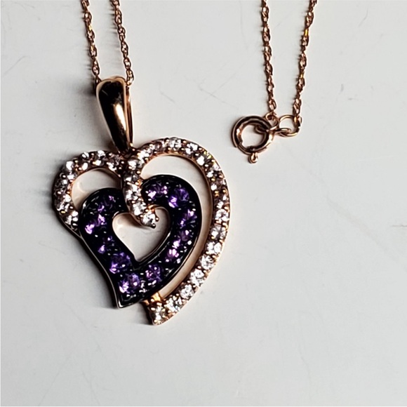 14k Levian Strawberry Gold Grape Amethyst and Vanilla Diamond Sapphire Necklace - Picture 7 of 8